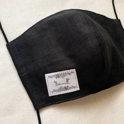 夏マスク 冷感接触生地 日本製コットン×リネン　ダブルガーゼ　マスク　ブラック　専用フィルターポケット付き 2枚目の画像