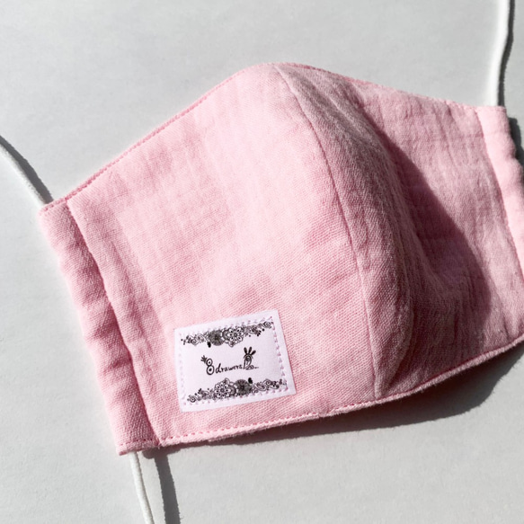 《再販最後・5点》お肌に優しいふわっふわコットン　ダブルガーゼ　マスク　ベビーピンク　専用不織布フィルターポケット付き 2枚目の画像