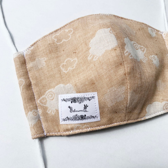 【再々販】高機能マスク　日本製オーガニコットン　ダブルガーゼ　マスク　ベージュ　羊　専用フィルターポケット付き 2枚目の画像