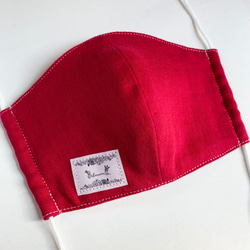 《大きめサイズ》日本製ふわふわコットン　ダブルガーゼ　マスク　赤　専用不織布フィルターを入れるポケット付き 2枚目の画像