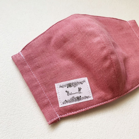 日本製コットン　Wガーゼ　マスク　大人ピンク　専用フィルターポケット付き　 2枚目の画像