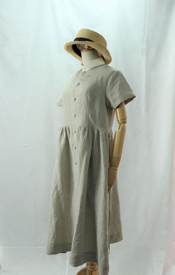 ウェスト切り替え半袖ワンピース（キナリ）