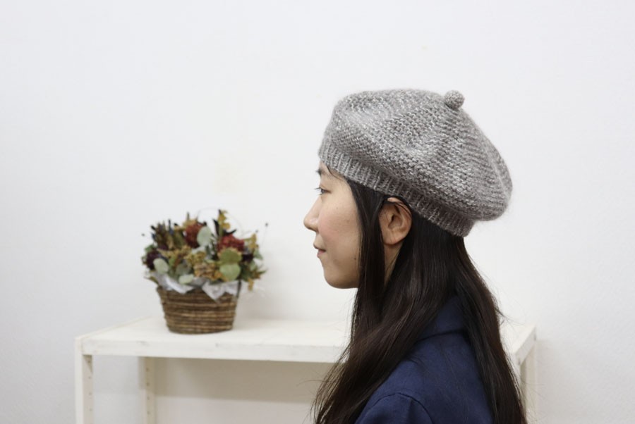 コットン × シルクモヘアニットベレー（グレー）