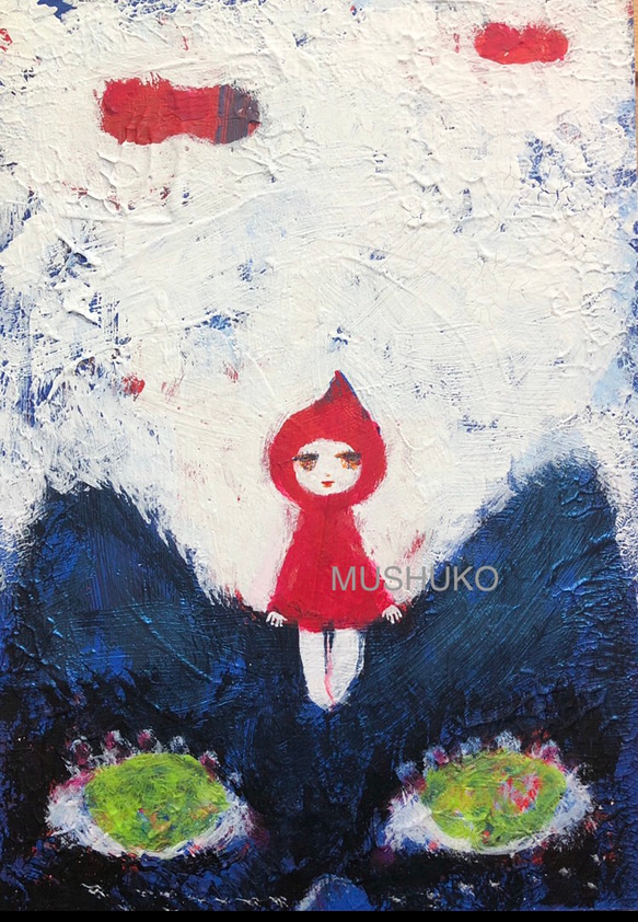 [red hood, cat] #原画 #抽象 #アート #猫 #ほっこり #赤ずきん #癒し #芸術の秋 3枚目の画像