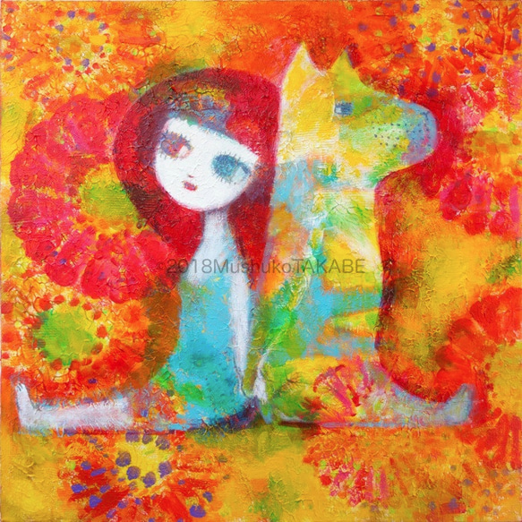 SOLD We can imagine it #原画 #一点物 #アート #女の子 #犬 #花 #春 #旅立ち 2枚目の画像