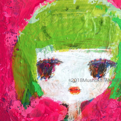 〈天使が来たのです〉#原画 #一点物 #アート #幸せ #女の子 #ピンクとライムグリーンは天使の色 3枚目の画像