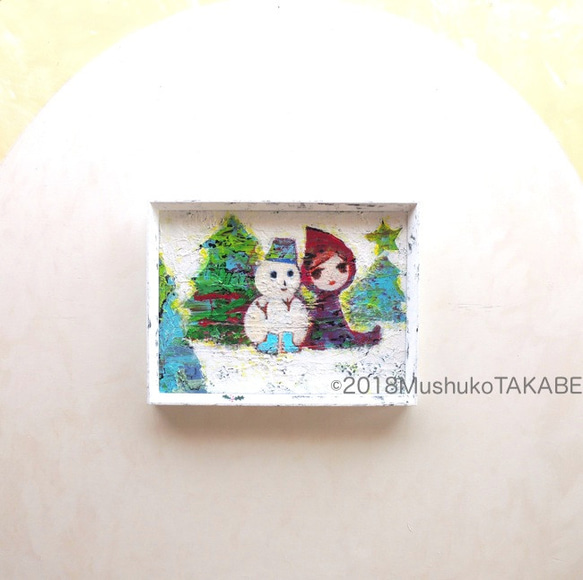期間限定セール中 together with snowman #原画 #赤ずきん #女の子 #白 #冬 #雪だるま 5枚目の画像