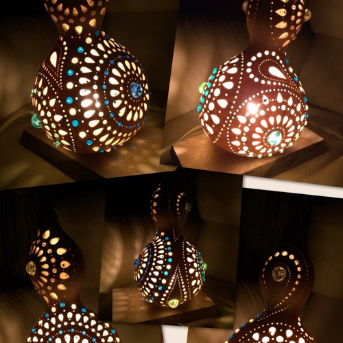天然のひょうたんランプにLEDの台付きます ひょうたんランプ台 C | hyoutan craft minoru