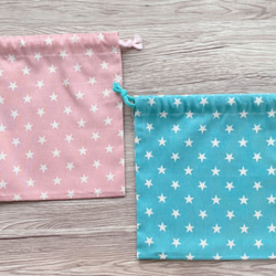 【給食袋】ピンクとミントのお揃い星柄　巾着袋　2点セット 3枚目の画像