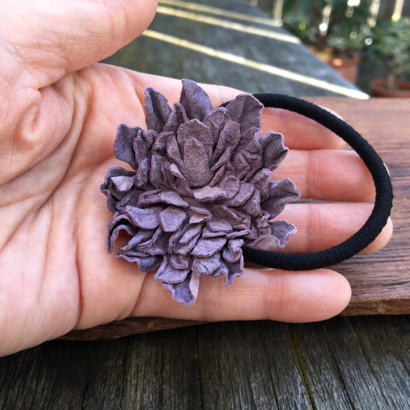 革花のヘアゴム Lサイズ  薄紫 4枚目の画像