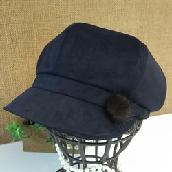 エクセーヌ キャスケット型 ミンク飾り付 レディース婦人帽子 M 黒色 3枚目の画像