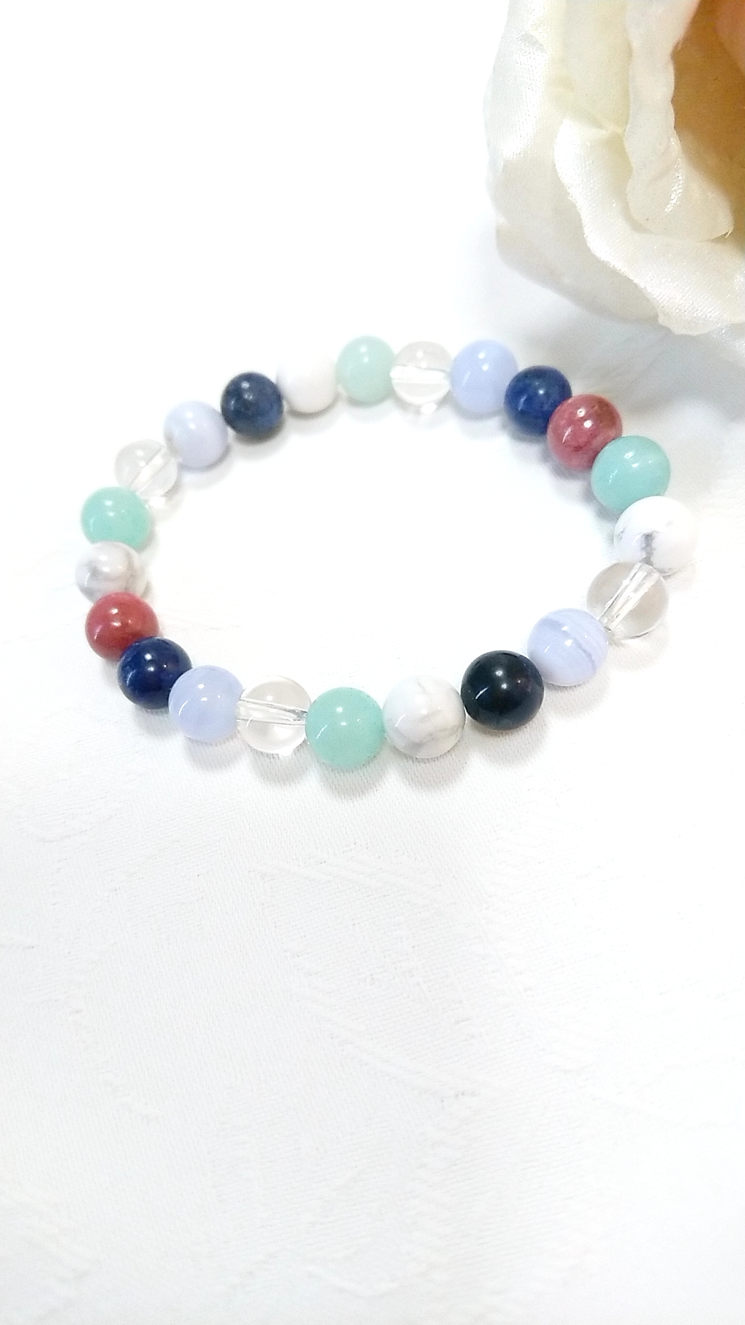 心をオープンにコミュニケーション力アップ☆ロードナイト☆アマゾナイト☆ブルーレース天然石ブレスレット