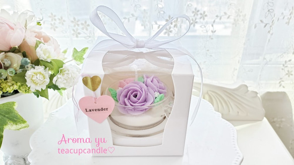 薔薇キャンドル♡Boxリボン付き♡teacupcandle♡【ローズ香】♡アロマユウキャンドル♡Creema限定♡ 4枚目の画像