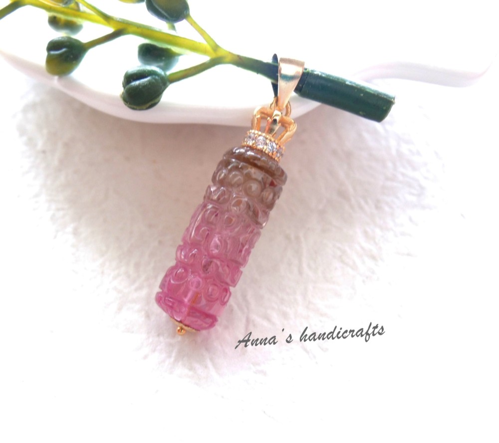 [アンナハンドメイドショップ]厳選された全身のボディウォーターメロントルマリンバックビーズネックレスペンダント925シルバーメッ