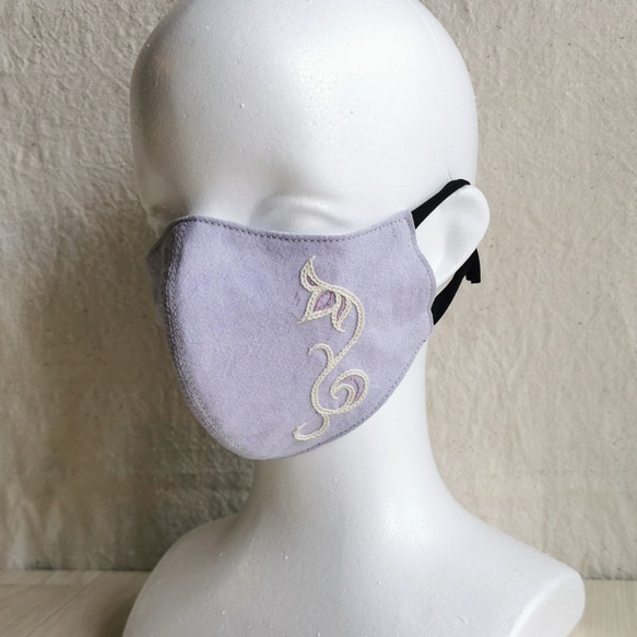 夏用アイヌ刺繍マスク（ラベンダーピンク・プンカラ） 1枚目の画像