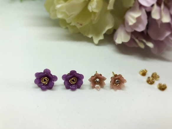 紙の小さな花（青紫+オールドローズ） 4枚目の画像