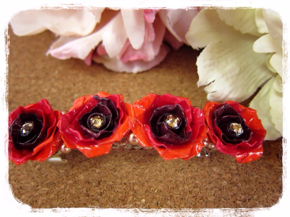 【ロザフィ】赤系 グラデーションの薔薇 バレッタ 3枚目の画像