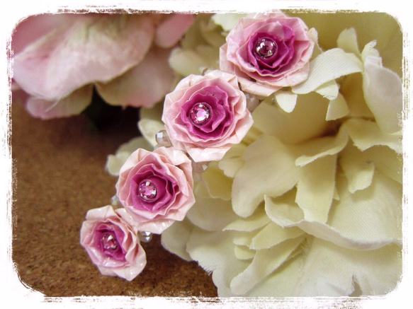 【ロザフィ】ピンク系の薔薇のバレッタ 1枚目の画像