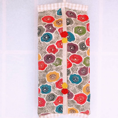 正絹花柄着物リメイクティッシュケース メドゥプ付き その他インテリア
