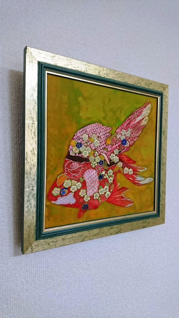 金魚文様（梅鹿の子）　日本画 4枚目の画像