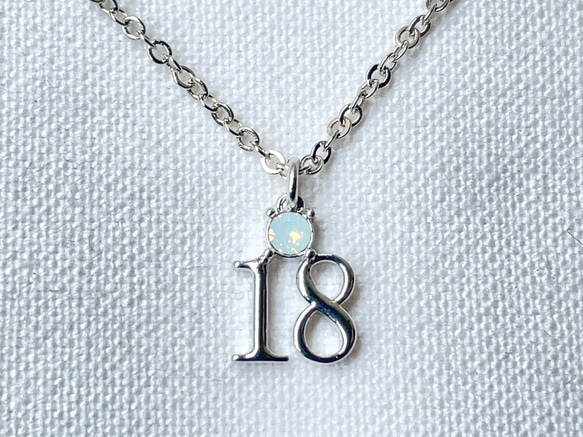 ナンバーネックレス 数字「18」 (石→誕生月)(数字→誕生日) 2枚目の画像