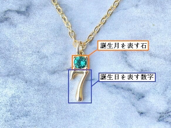 ナンバーネックレス 数字「14」 (石→誕生月)(数字→誕生日) 3枚目の画像