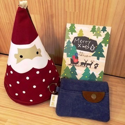 layoo 來喲│聖誕禮物 耶誕老人防水提袋+[口袋包]三用 卡夾 零錢包 鑰匙圈-水洗藍 第1張的照片