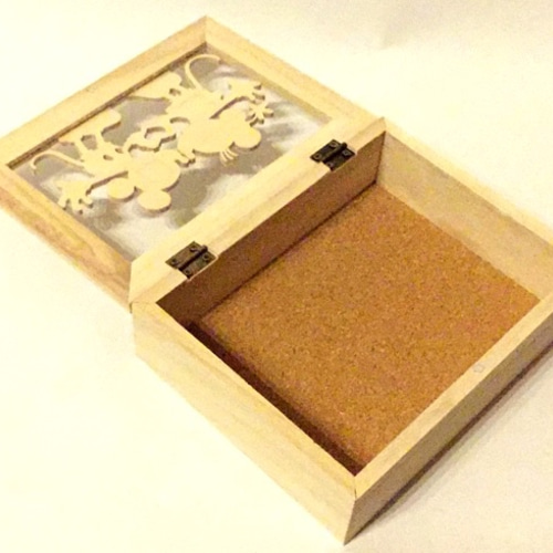 木製 ディズニー ミッキー&ミニーのハートモチーフ クリアBox 小箱