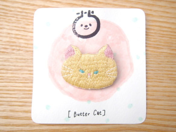 ◭小動物頭刺繡胸針◮ 奶油貓 Butter cat 第3張的照片