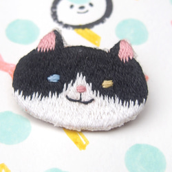 ◭小動物頭刺繡胸針◮ 賓士貓 Texedo cat 第1張的照片