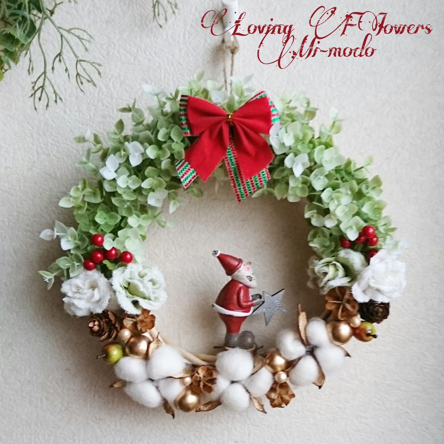 クリスマス柄リース、願い星、その他 星に願いを～【再販】サンタクロースのクリスマスリース【サンタさん