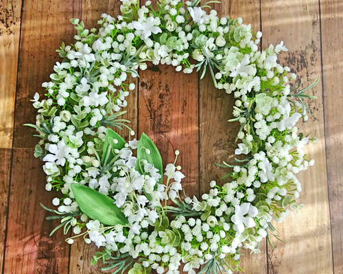 フレンチリース　かすみ草 すずらんとかすみ草のリース リース LovingFIowersMi-modo 通販