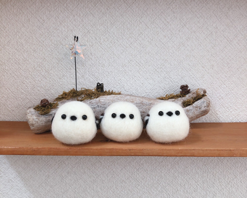 シマエナガ【魔女の棲む森研究所】羊毛フェルト ぬいぐるみ シマエナガ