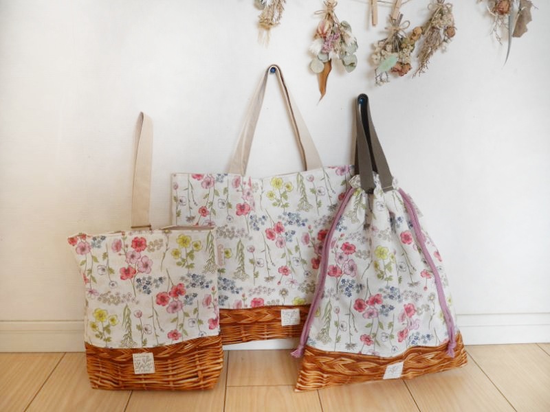 入園入学 レッスンバッグ/ボタニカル/バスケット柄/ お花/オフホワイト