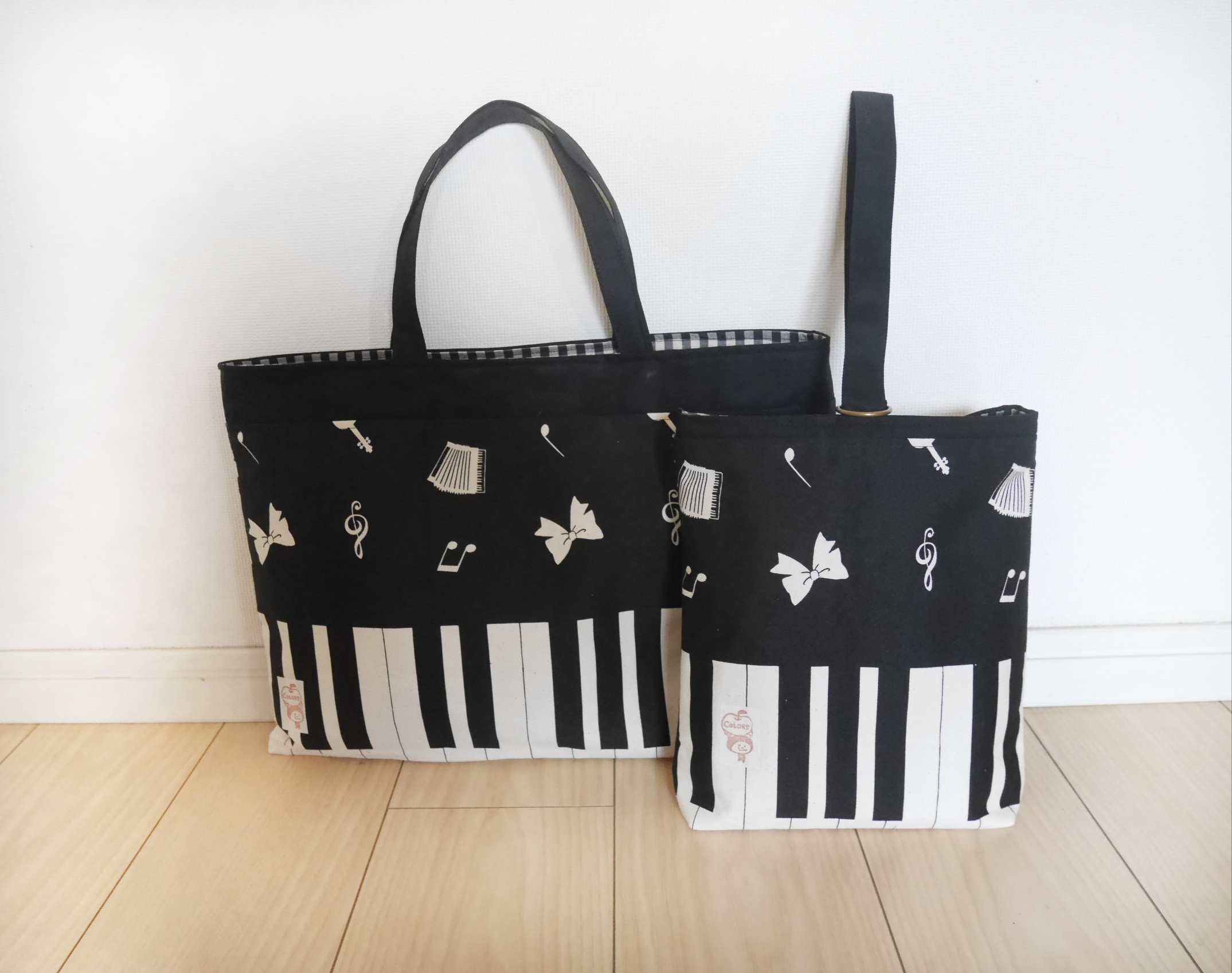 【受注生産】入園入学 ／ 2点セット レッスンバッグセット ／鍵盤 ／ 音符／ブラック／ピアノ