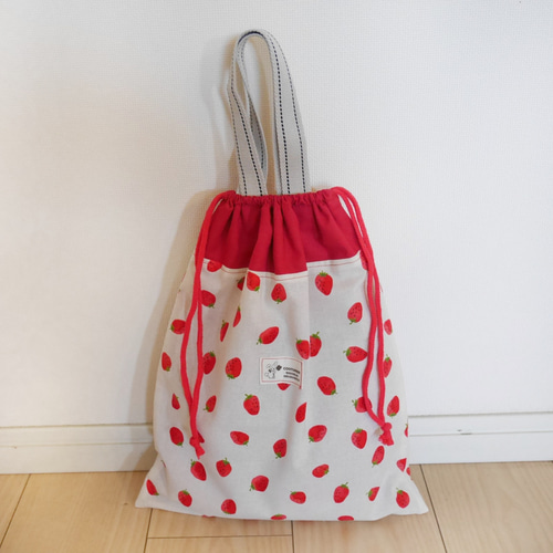 期間限定SALE】入園入学セット レトロないちご柄の レッスンバッグ