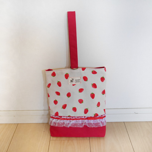 期間限定SALE】入園入学セット レトロないちご柄の レッスンバッグ