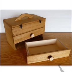 お裁縫箱（ローズ柄のつまみ・オーク色、自然な茶色・アクセサリー収納・コスメBOX） 5枚目の画像