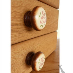お裁縫箱（ローズ柄のつまみ・オーク色、自然な茶色・アクセサリー収納・コスメBOX） 9枚目の画像