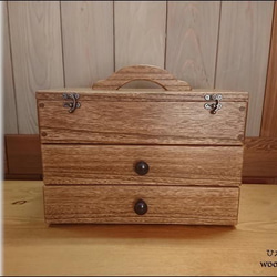シンプル＆シックなお裁縫箱（Lサイズ・引き出し２杯・木のつまみ丸型） 4枚目の画像