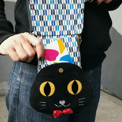 紳士黒猫電話ゴールドバッグ 3枚目の画像