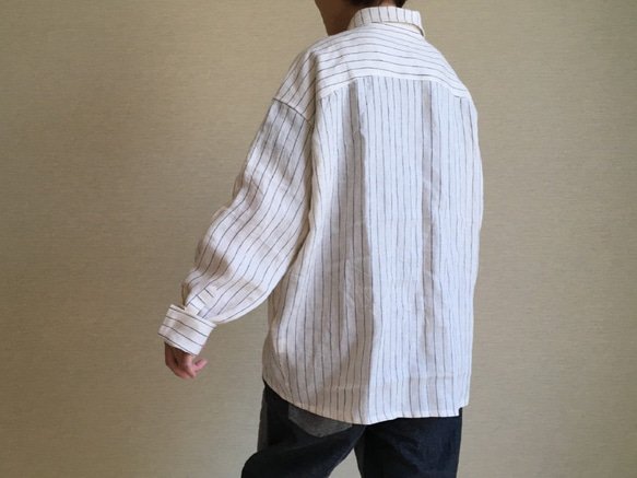 ゆるシャツ/リネン100%の白ストライプ(ssh00002) 2枚目の画像