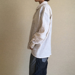 ゆるシャツ/リネン100%の白ストライプ(ssh00002) 3枚目の画像