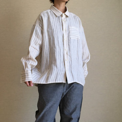 ゆるシャツ/リネン100%の白ストライプ(ssh00002) 9枚目の画像