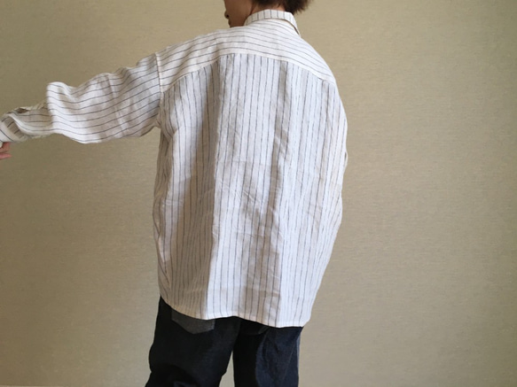 ゆるシャツ/リネン100%の白ストライプ(ssh00002) 10枚目の画像