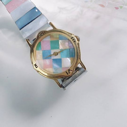 【Lost and find】古董款 天然石 彩虹 冰淇淋拼色 貝母 手錶 第2張的照片