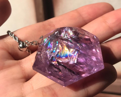 天然石 虹 レインボークォーツ 紫水晶 アメジスト ネックレス
