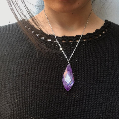 天然石 宇宙 星 虹 レインボークォーツ 紫水晶 アメジスト ネックレス