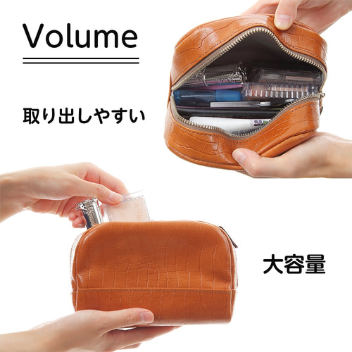 大容量ポーチ 本革 クロコ型押し 化粧ポーチ おしゃれ シンプル