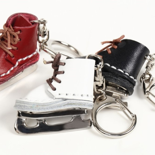 手縫い本革 ミニチュアスケート靴 キーホルダー ハンドメイド レザー